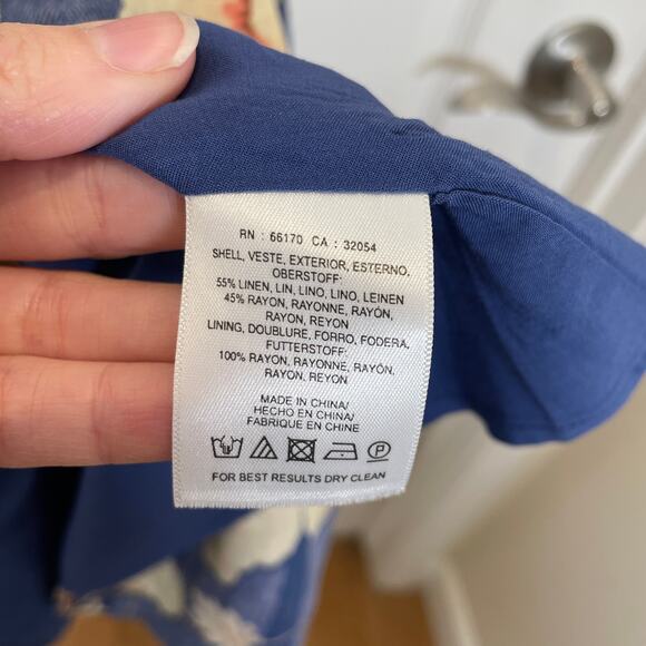 Anthropologie Camellia Collared Dress Blue Floral Button Front Pockets Retro 8 - Picture 6 of 7